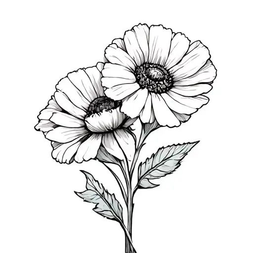 Poppy And Daisy Flower With Large Leaves