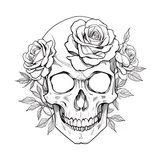 The Linedrawing Of A Skull With Roses Intertwined