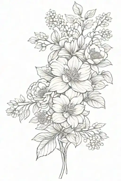 Birth Flower Bouquet With 3 Names Written