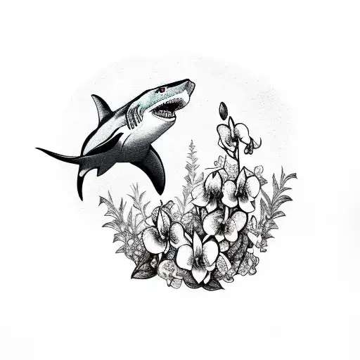 Shark With Orchids And Lavendars