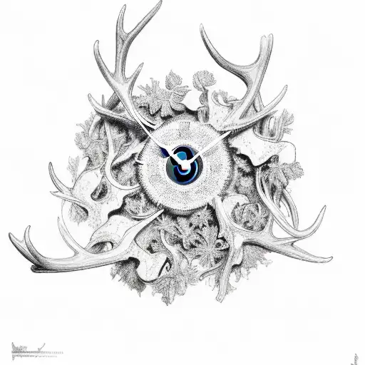 A Clock Face Made Of Intertwined Antlers With Woodland Elements
