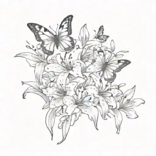 Tiger Lillies With Butterflies