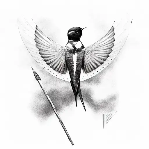 Realistic Swallow Bird Flying Black And White