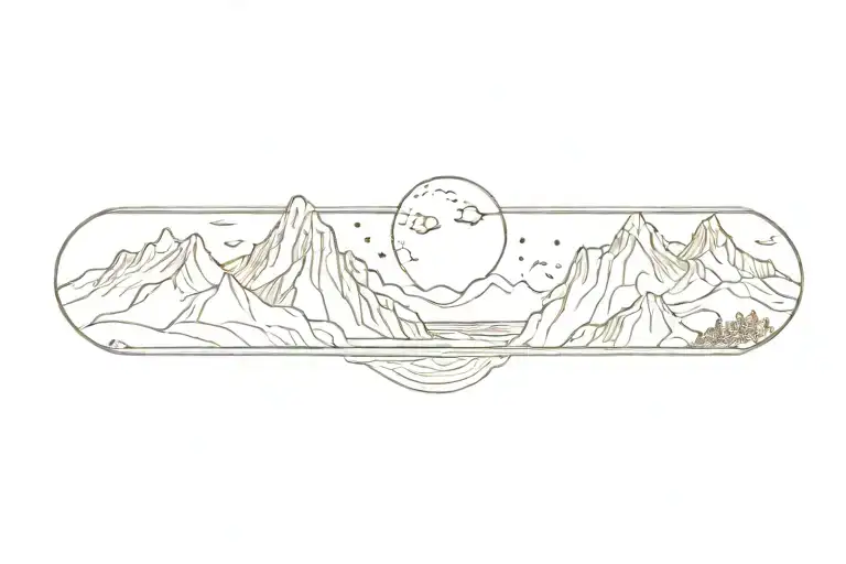 Mountain Range With Waterfall And Moon Surrounded