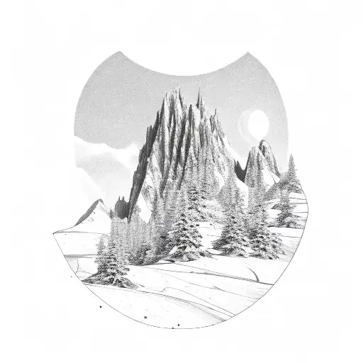 A Sketch-style Mountain Range With A Lone Figure Standing At The Summit