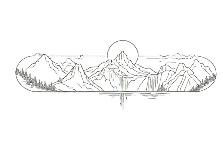 Mountain Range With Waterfall And Moon Surrounded
