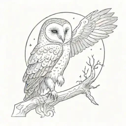 Barn Owl Perched In Front Of The Moon