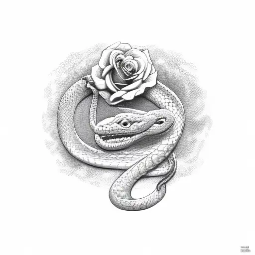 Snake With Rose Coining Out Of Mouth