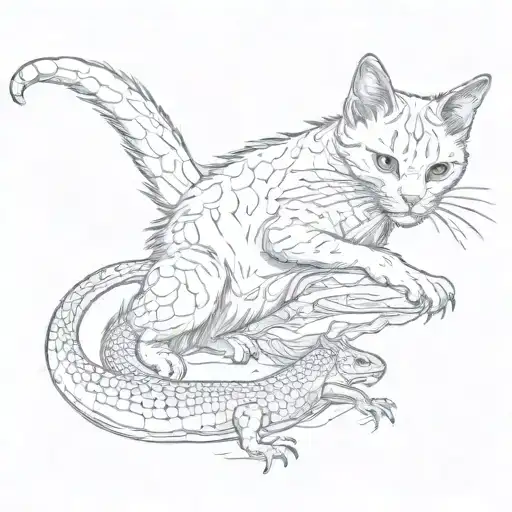 A Cat Rolling On His Back Trying To Touch A Lizard With His Paw