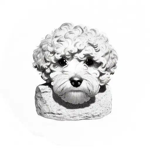 Cockapoo Dog Head In Stone Bust Roman Style