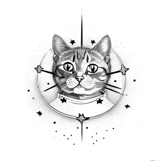 Cat With Stars Line Work