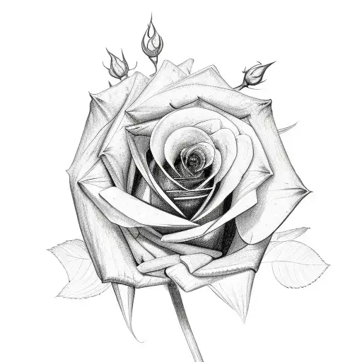 Rose And Leaves With A Feather