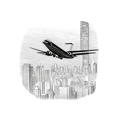 Airplane With City In Background