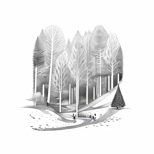 A Forest Landscape With Musical Notes Hidden Within The Trees