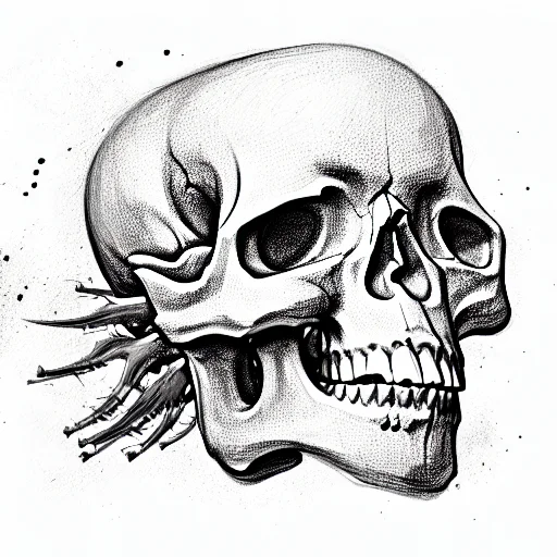 Skull With Car Pistons Coming Out Of The Head