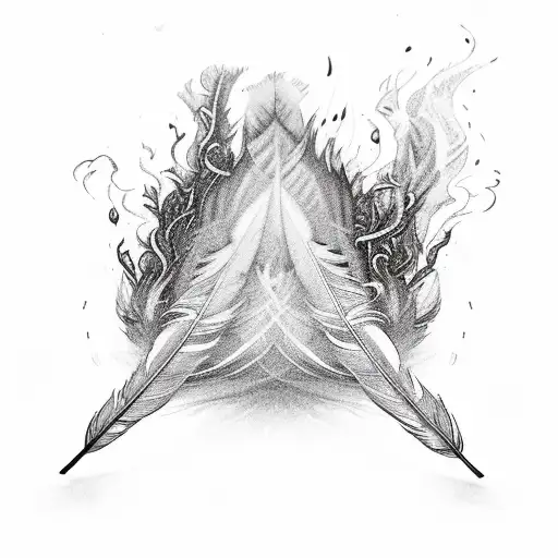 A Feather Engulfed In Swirling Flames