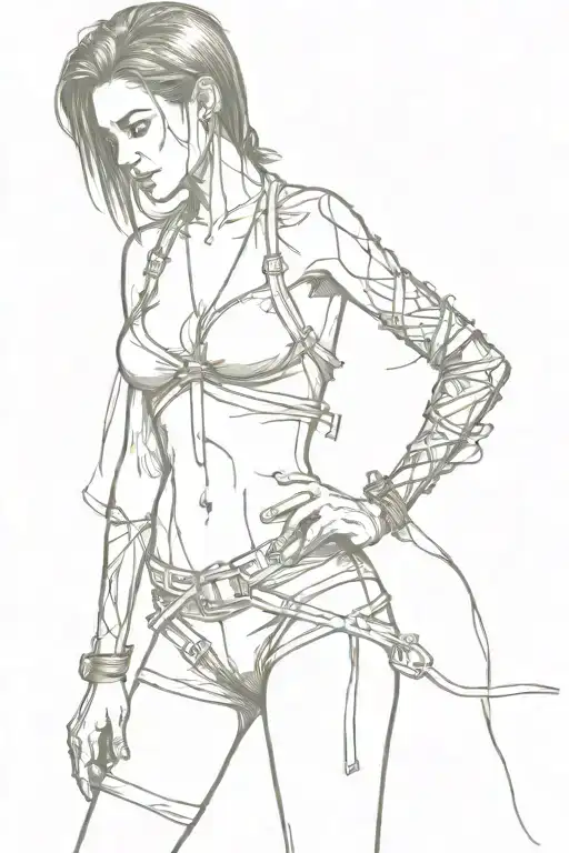 Sexy Woman In Bondage Underwear Standing Facing Left