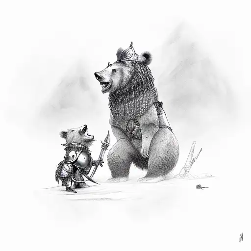 Kneeling Knight Sillhoutte With Bear