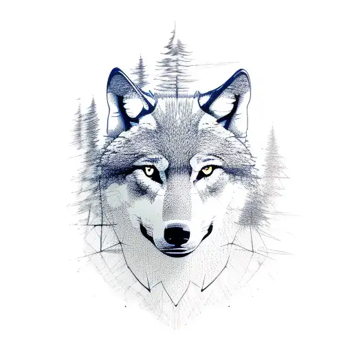 A Bookshelf Made Of Tree Branches With A Wolf Silhouette On Top