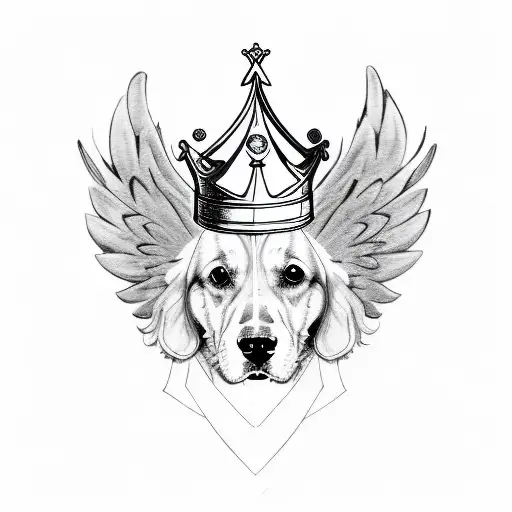 Dog Outline With A Crown And Wings