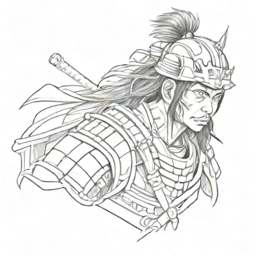 Create A Sketch-style Tattoo Of A Japanese Samurai Warrior In Traditional Armor
