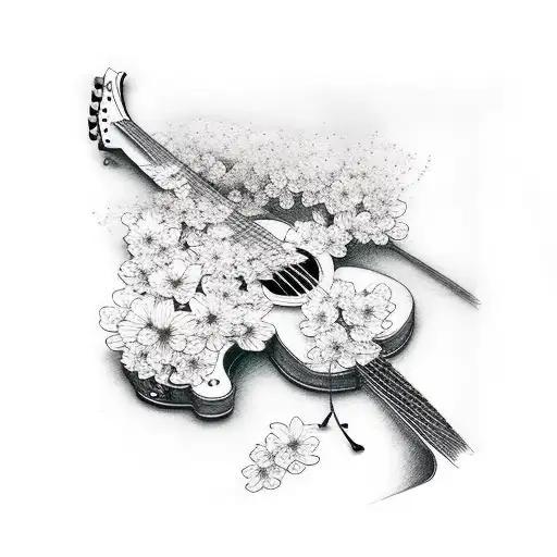 Guitar With Cherry Blossoms