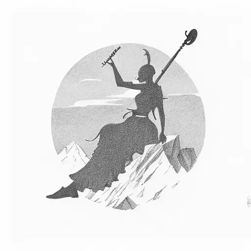 A Silhouette Of A Person Playing A Musical Instrument On Top Of A Mountain