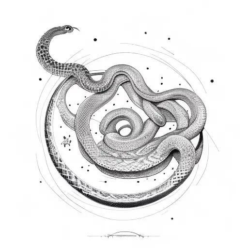 Snake Intertwined Around Moon Phases With Sage And Lavender Blossoms