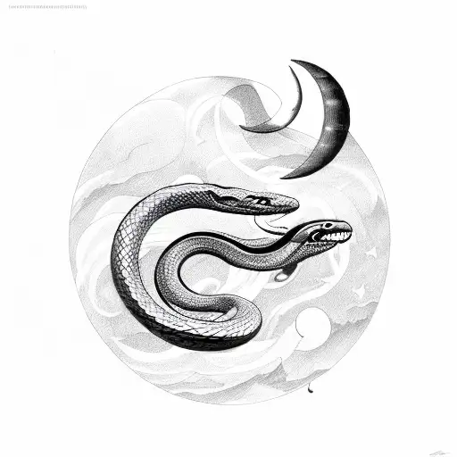 Snake And A Crescent Moon