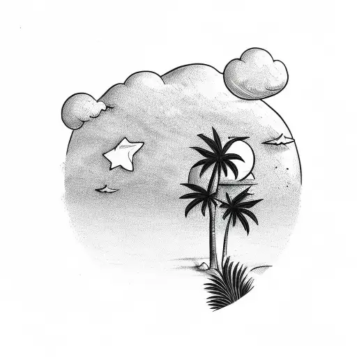 Palm Tree With Clouds And Stars