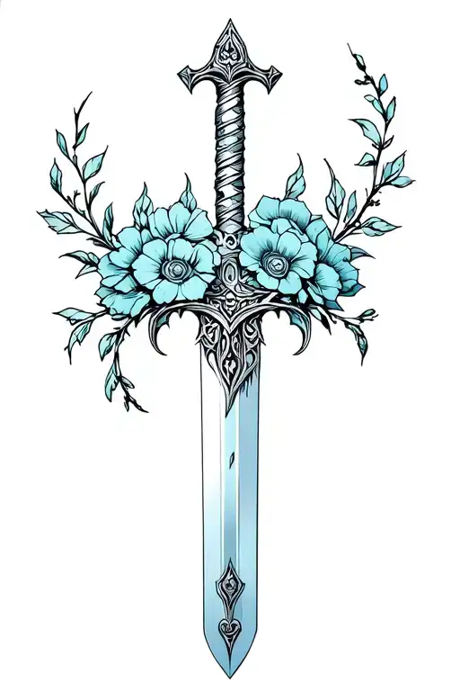 Sword With Flowers On The Blade In Ciber Sigillism Style