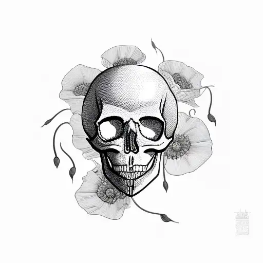 Skull Made Up Of Intricate Poppy Flower Patterns