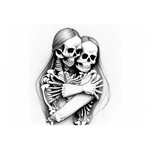 Huddled Girl Hugged By A Skeleton