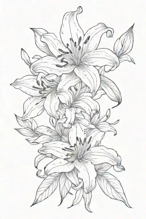 Various Lily Flower Fine Line Tattoo Delicate Blackwork