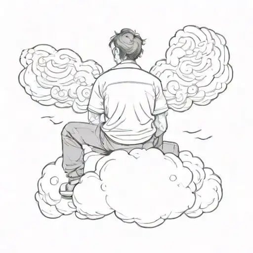 Character From Behind Sitting On A Cloud