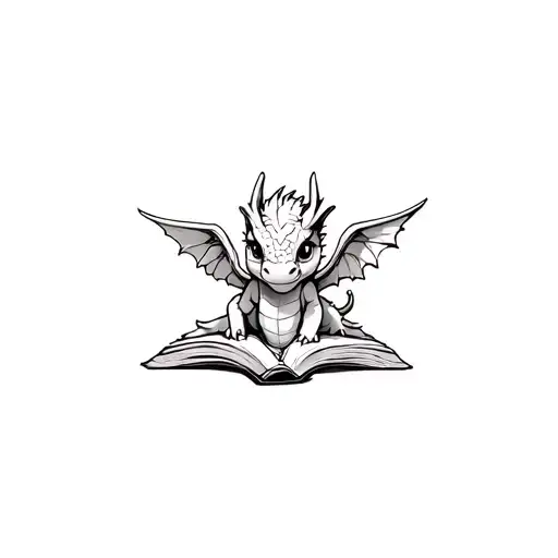 Baby Dragon With Wings And Books