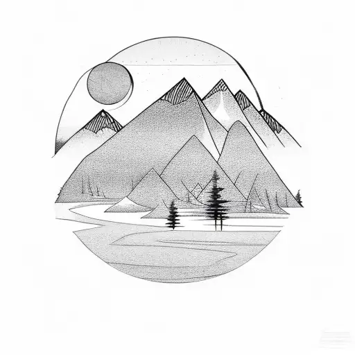 Sunset With Mountains And Trees