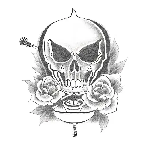 A Blackwork Tattoo Of The Reaper Holding A Pocketwatch Out Like A Lantern