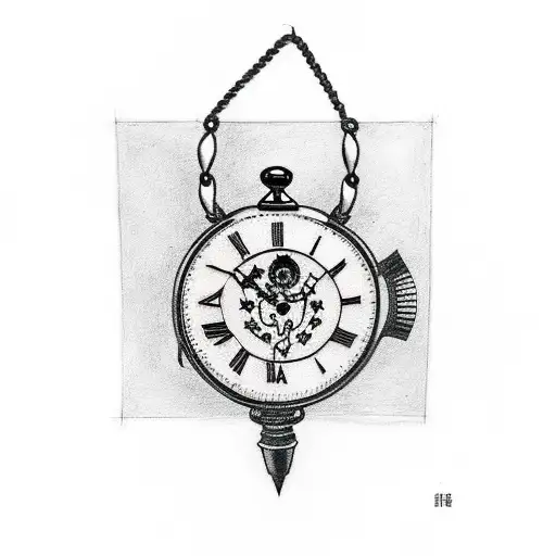 A Blackwork Tattoo Of The Grim Reaper Holding A Pocketwatch Out Like A Lantern