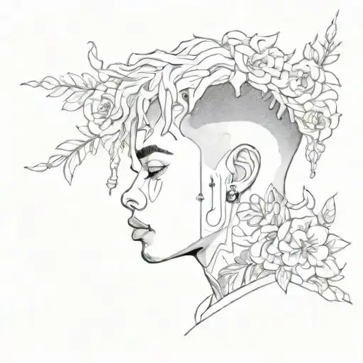 Sketch A Portrait Of Xxxtentacion Surrounded By Flowers