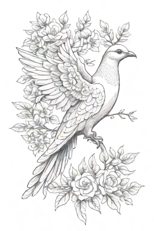 Dove Carrying An Olive Branch Sleeve With Cross And Human Heart Covered In Flowers