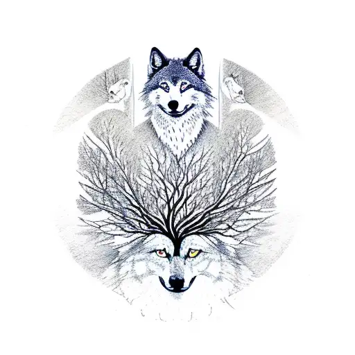 Tree Of Life With Two Wolf
