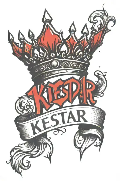 The Word Kestar Going Down My Wrist With A Red Crown Above The K With A Curly Font