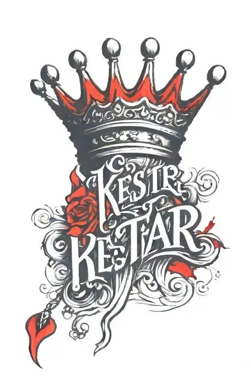 The Word Kestar Going Down My Wrist Longways With A Small Red Crown Above The K With A Curly Font