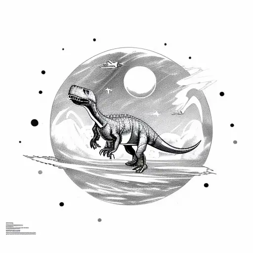 Dinosaur With E A Dinosaur With An Exploding Planet In The Background