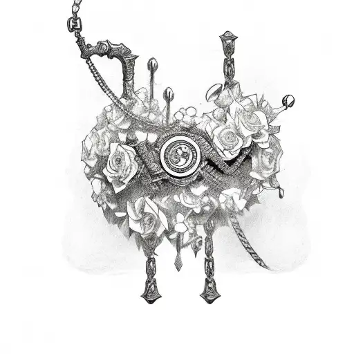 Sword With Chains And Flowers Around It