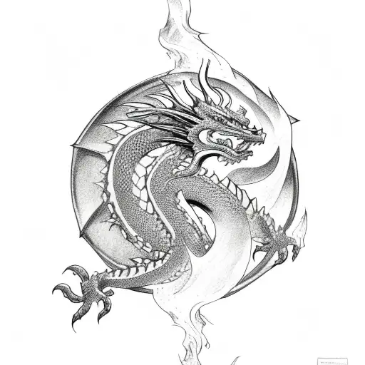 Dragon With Fire And Water