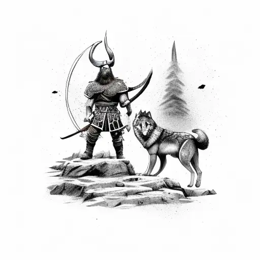 Viking Warrior With A Wolf Companion