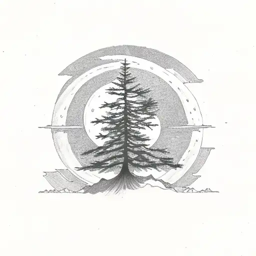 Three Pine Tree The Sun And The Moon