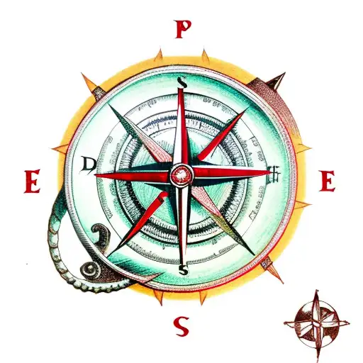 Medieval Compass Combined With An Ouroboros